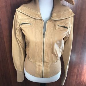 Beige faux leather moto jacket